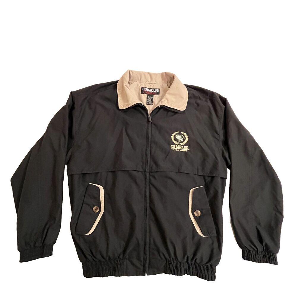 UltraClub Men's Black Large Soft Shell Jacket All-Weather Full Zipper Pockets